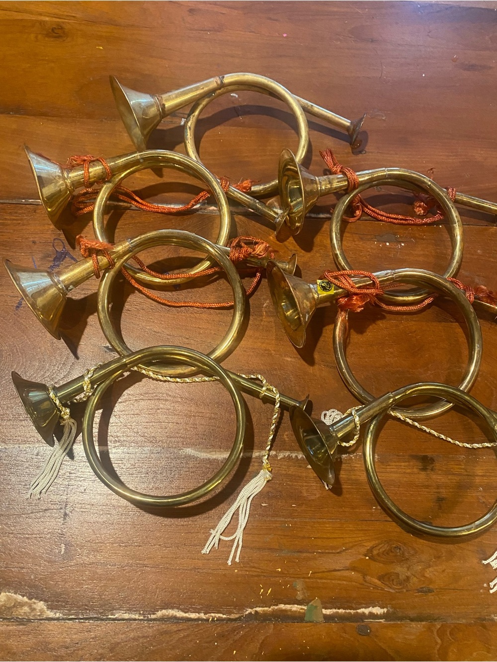 Brass Horn Christmas Ornaments - Set of 7